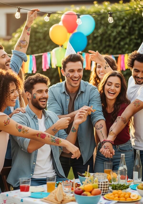 Adults with temporary tattoos