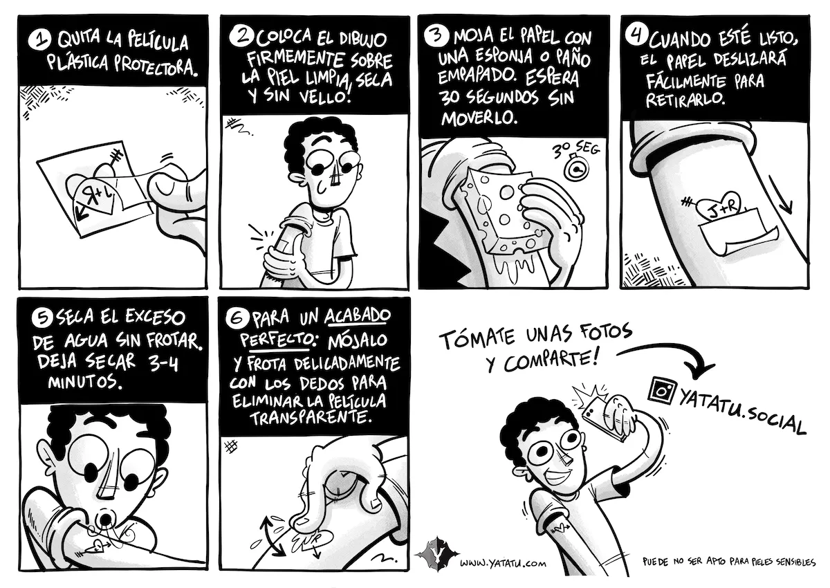 Instruções para aplicar a tatuagem temporária passo a passo